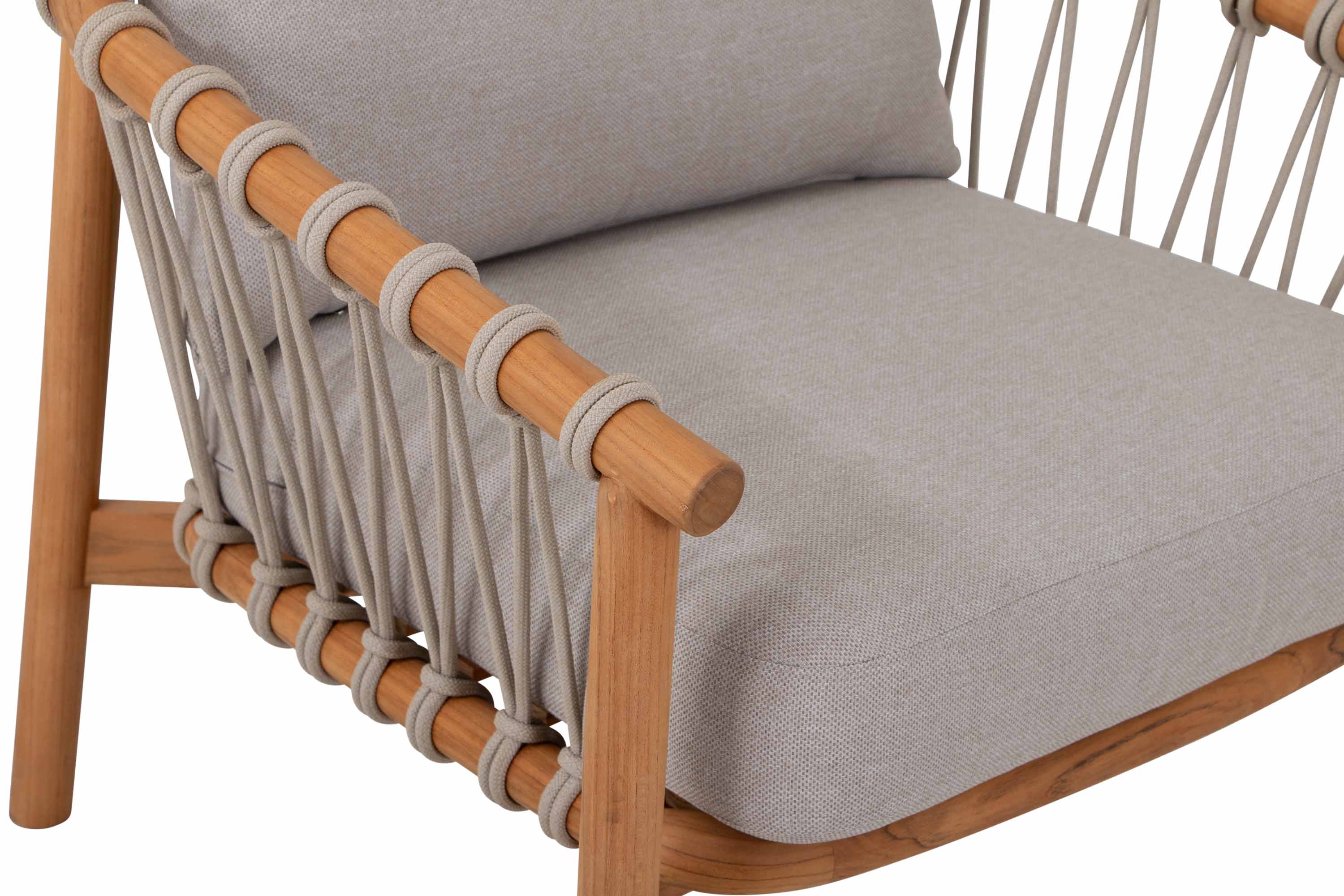 Alva soffgrupp Teak med beige dyna 3-sitssoffa, 2 st fåtöljer & bord 110x60 cm