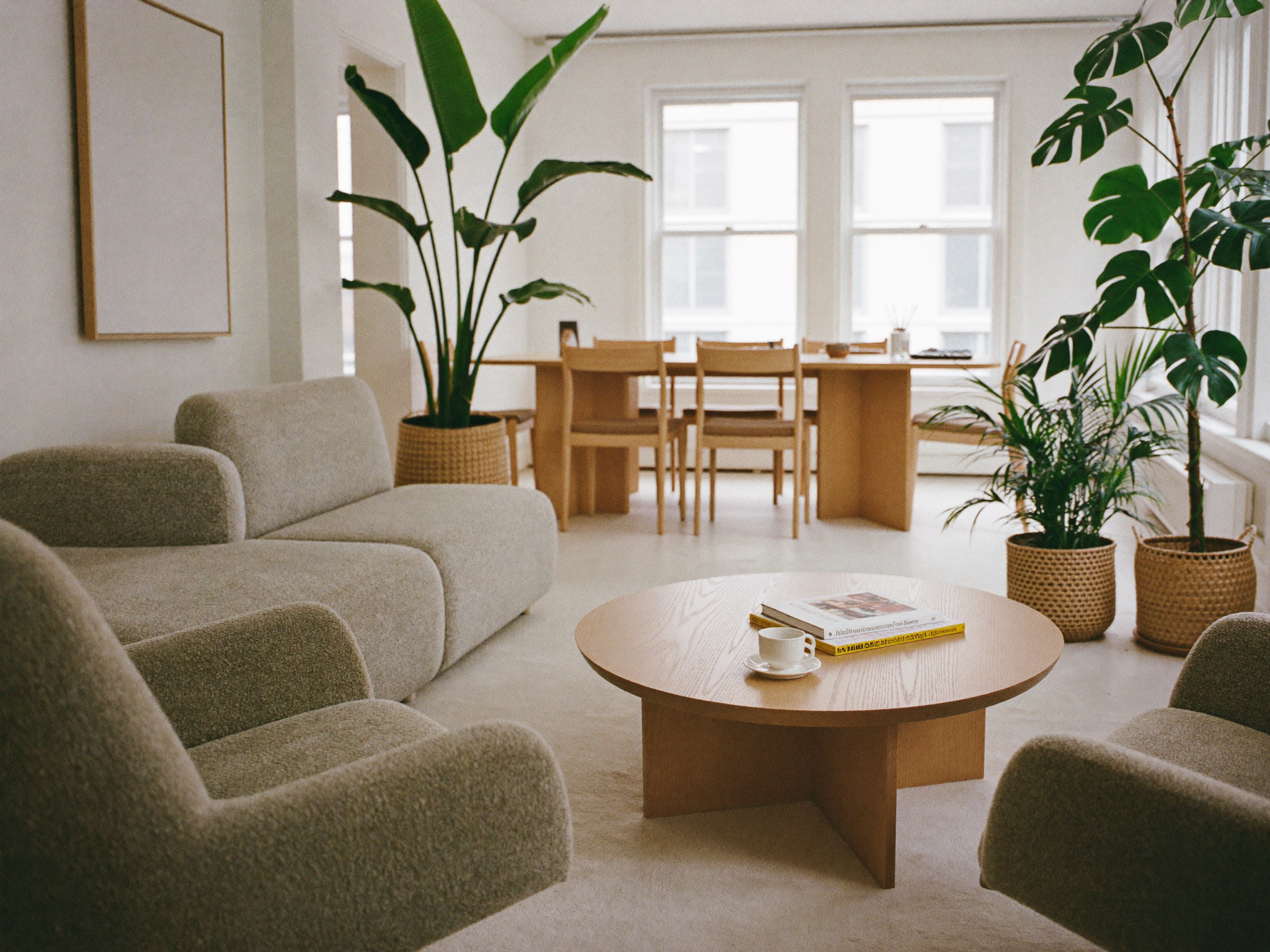 Loungehjørne med sofa og lenestoler på et kontor