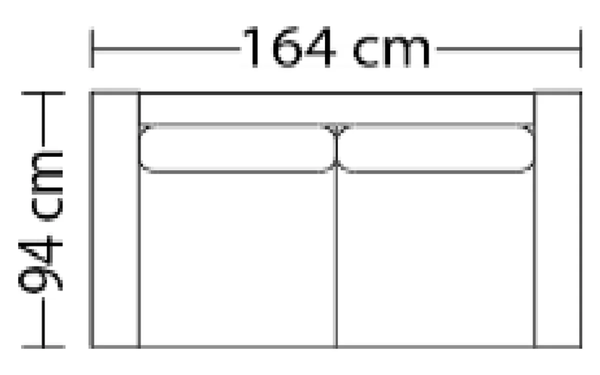Tegning set ovenfra af 2-sitssoffa, 164 cm