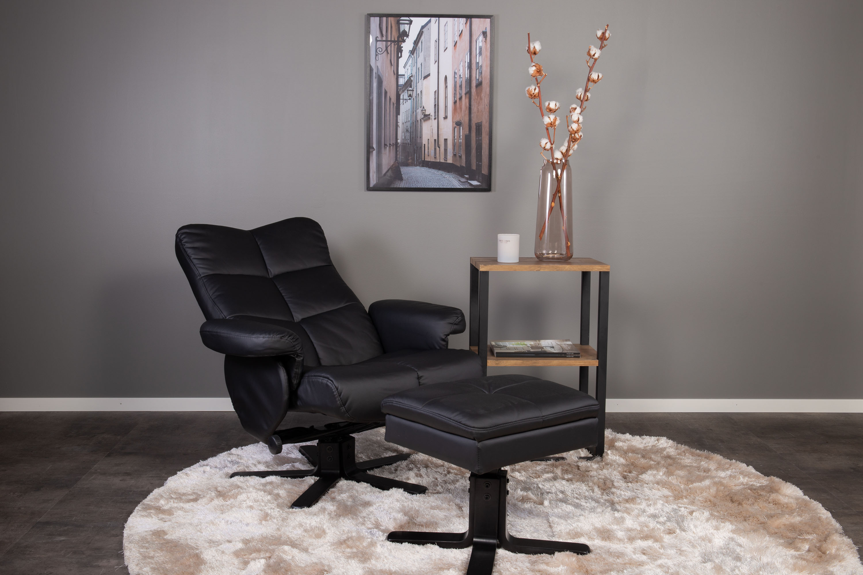 Sven hvilestol med fotskammel, svart