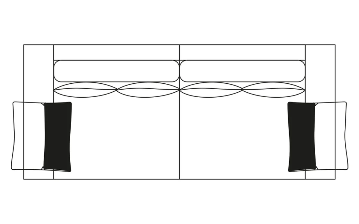 Tegning set ovenfra af 3-sitssoffa