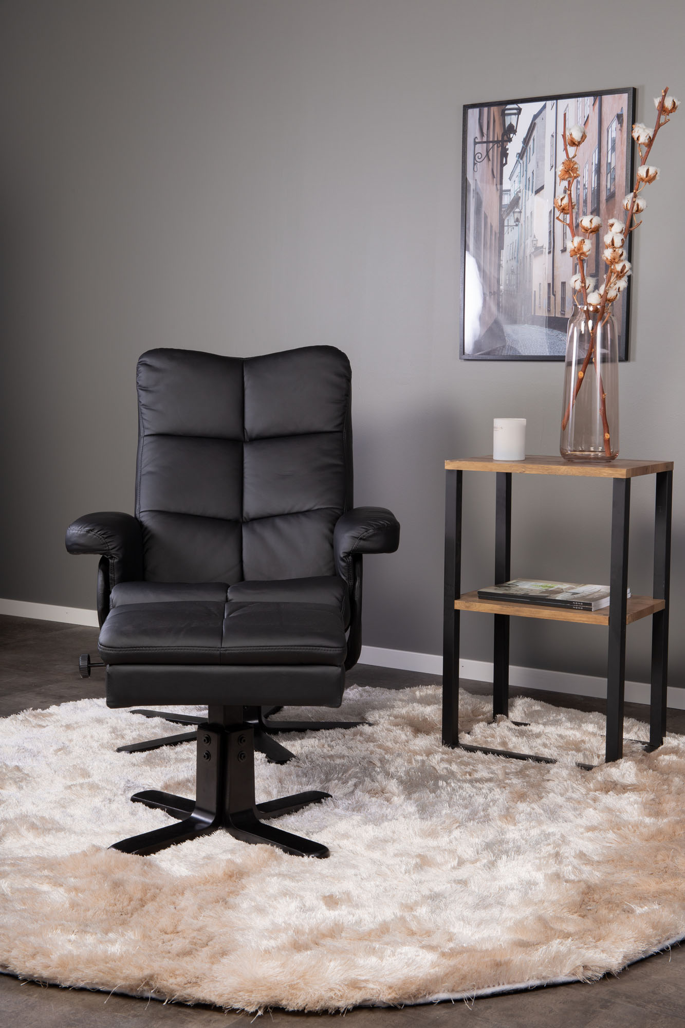 Sven hvilestol med fotskammel, svart