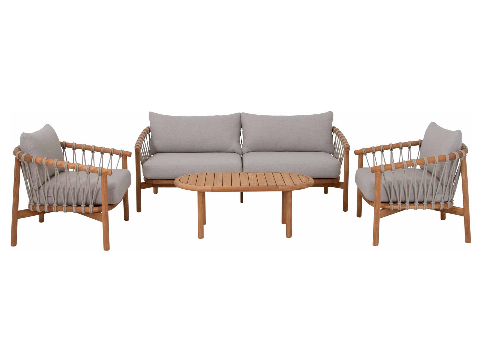 Alva soffgrupp Teak med beige dyna 3-sitssoffa, 2 st fåtöljer & bord 110x60 cm