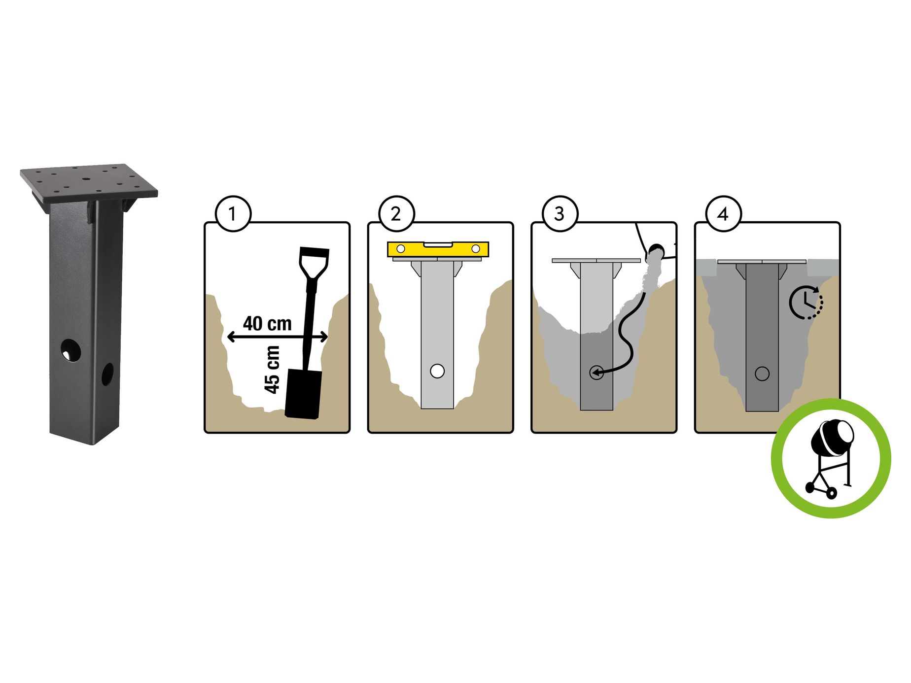In-Ground parasollfot för fastgjutning