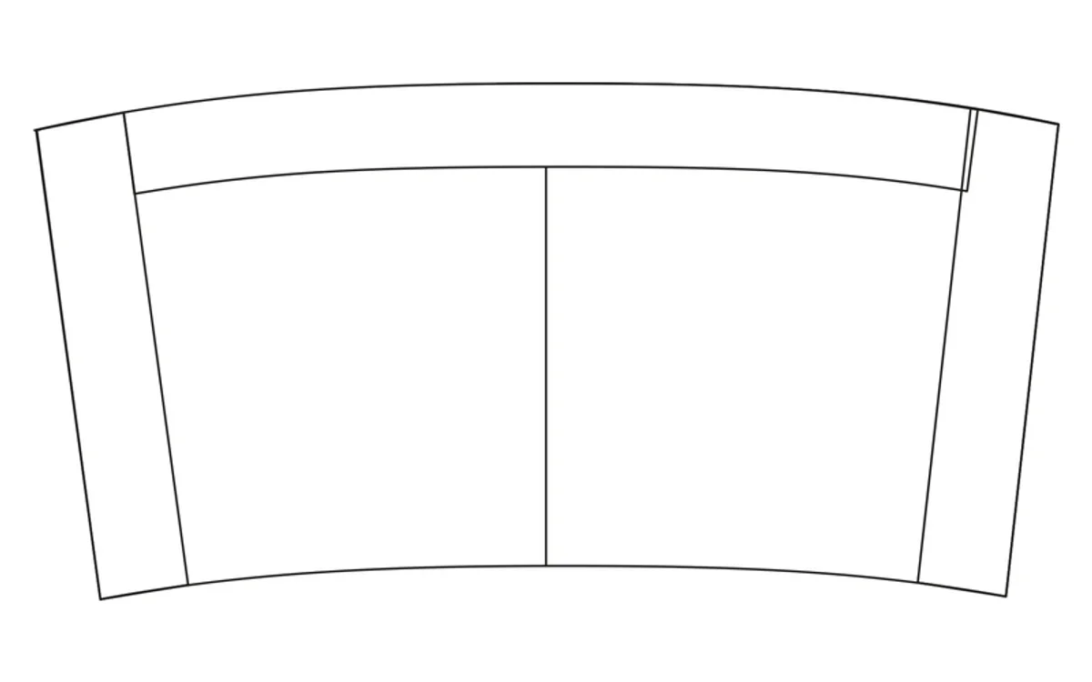 Tegning ovenfra av 2,5-sitssoffa, rundad