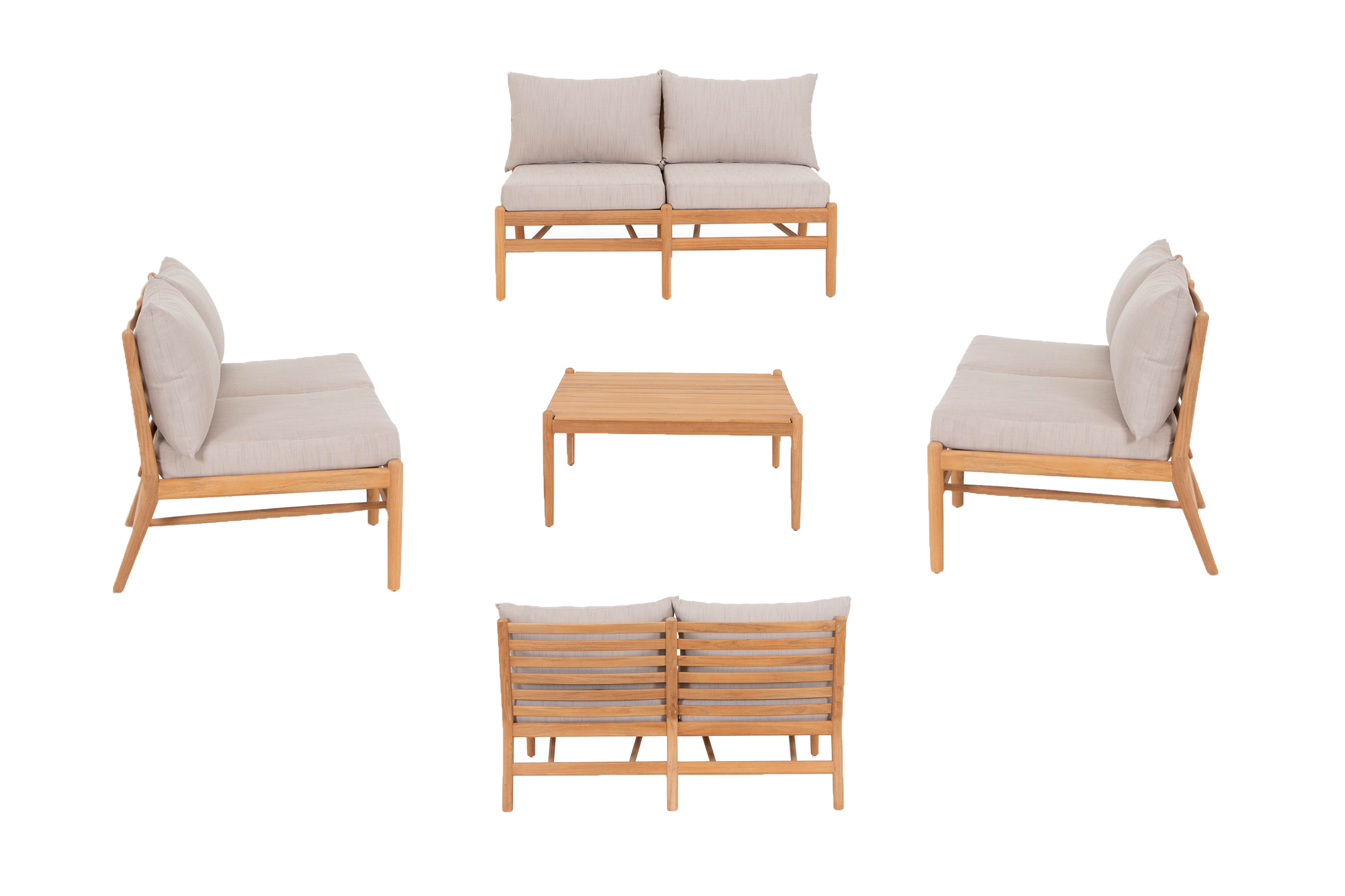 Hampton soffgrupp Teak med beige dyna 4 st 2-sitssoffor & bord
