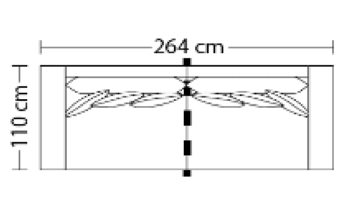 Tegning set ovenfra af 3,5-sitssoffa, delad stomme