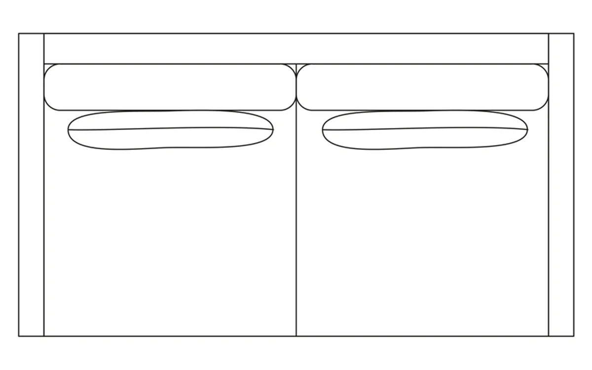 Tegning ovenfra av 2,5-sitssoffa
