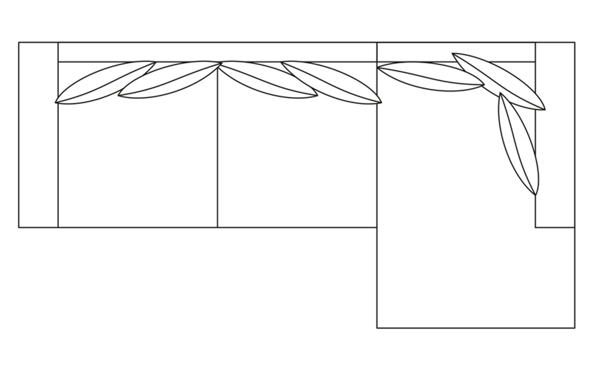 Tegning set ovenfra af Schäslongsoffa 2,5-sits höger