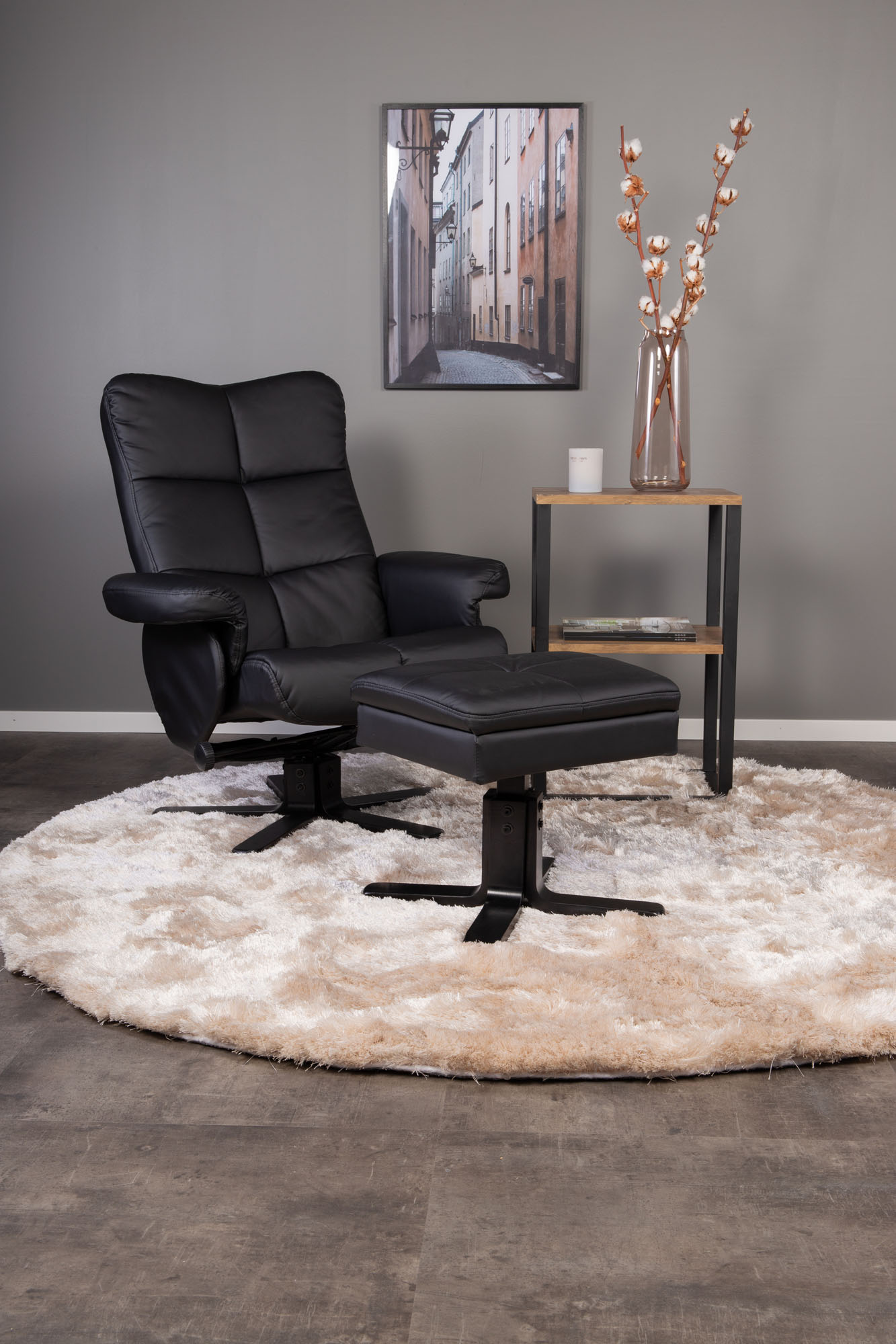 Sven hvilestol med fotskammel, svart