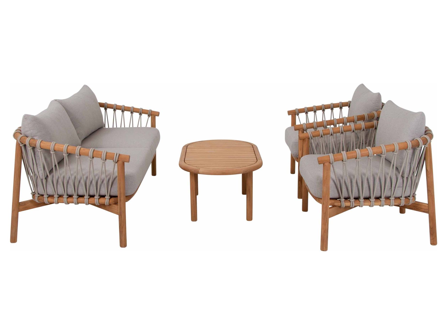 Alva soffgrupp Teak med beige dyna 3-sitssoffa, 2 st fåtöljer & bord 110x60 cm