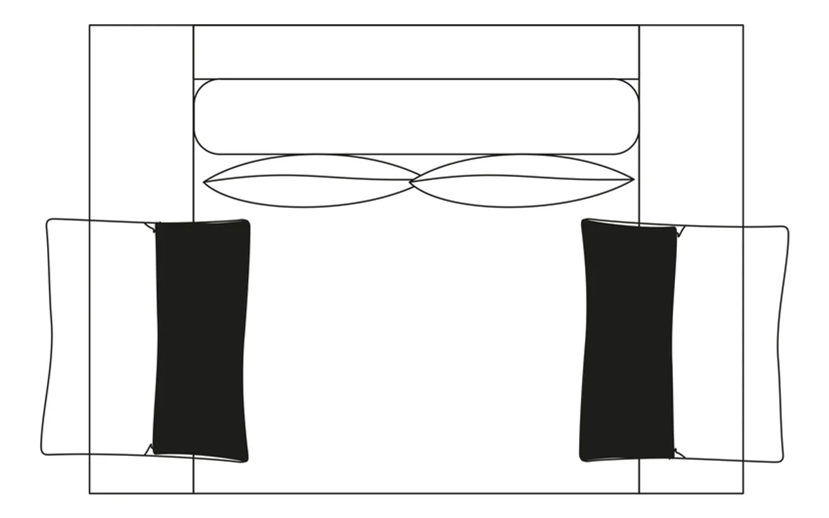 Tegning set ovenfra af 1,5-sitssoffa