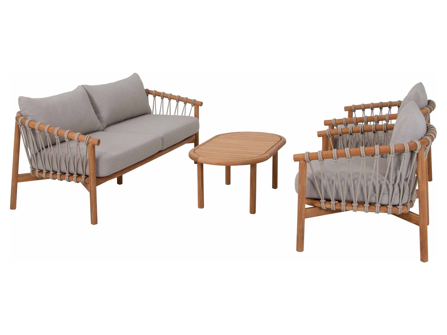 Alva soffgrupp Teak med beige dyna 3-sitssoffa, 2 st fåtöljer & bord 110x60 cm