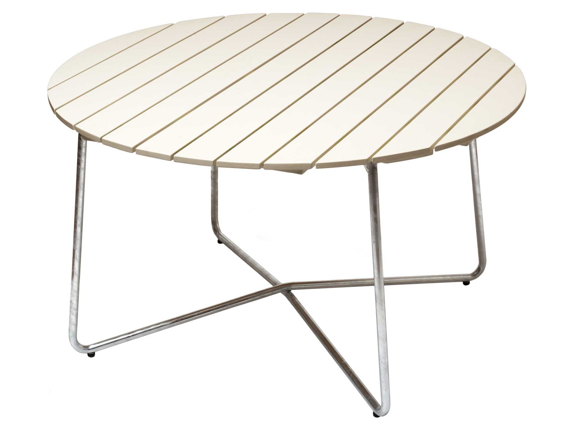 Table 9A 120 - White lacquered oak with hot galvanized base