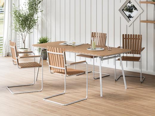 Det rektangulära matbordet Hönö i galvaniserat stål tillsammans med stolarna Resö från Selected Home