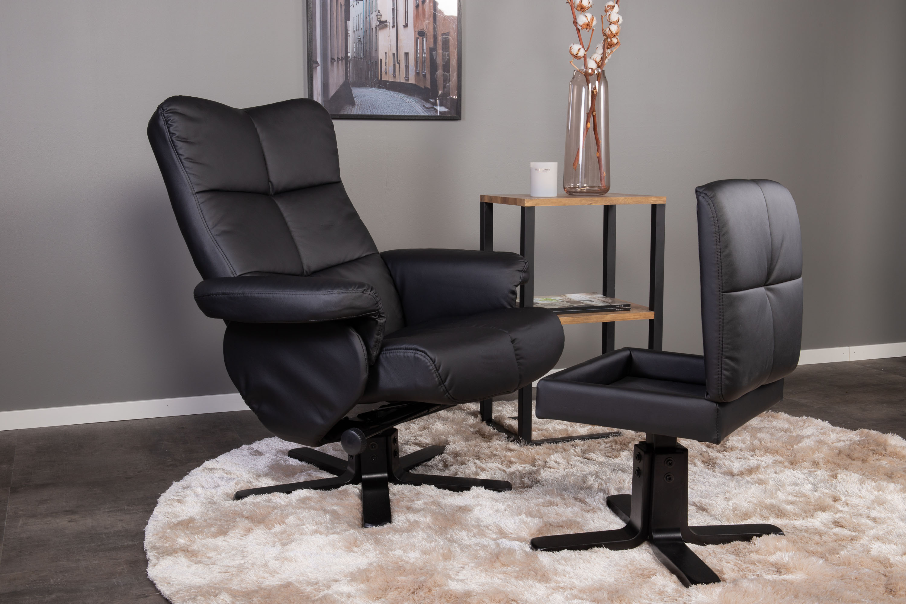 Sven hvilestol med fotskammel, svart