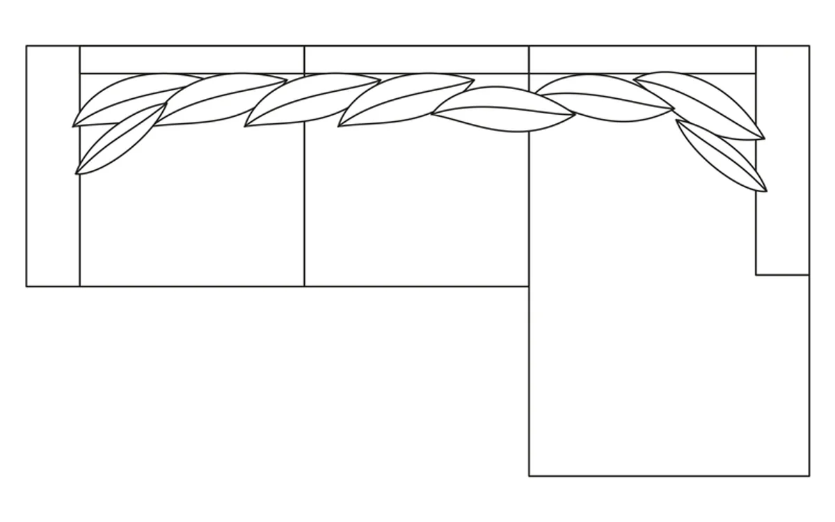 Tegning set ovenfra af Schäslongsoffa 3-sits XL höger