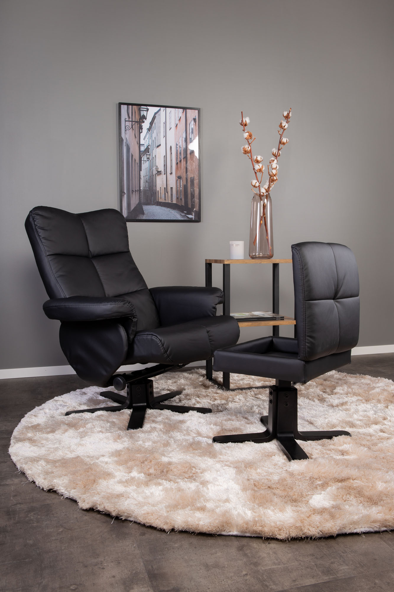 Sven hvilestol med fotskammel, svart