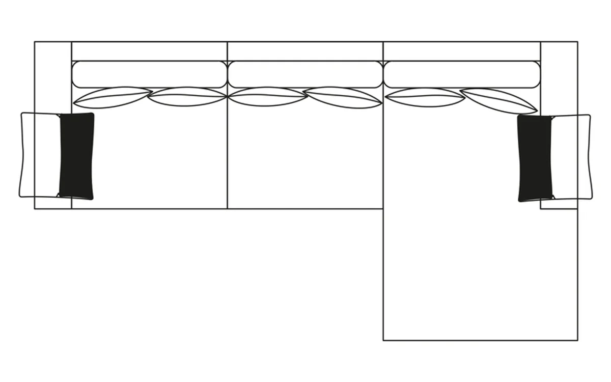 Tegning set ovenfra af Schäslongsoffa 3-sits XL höger