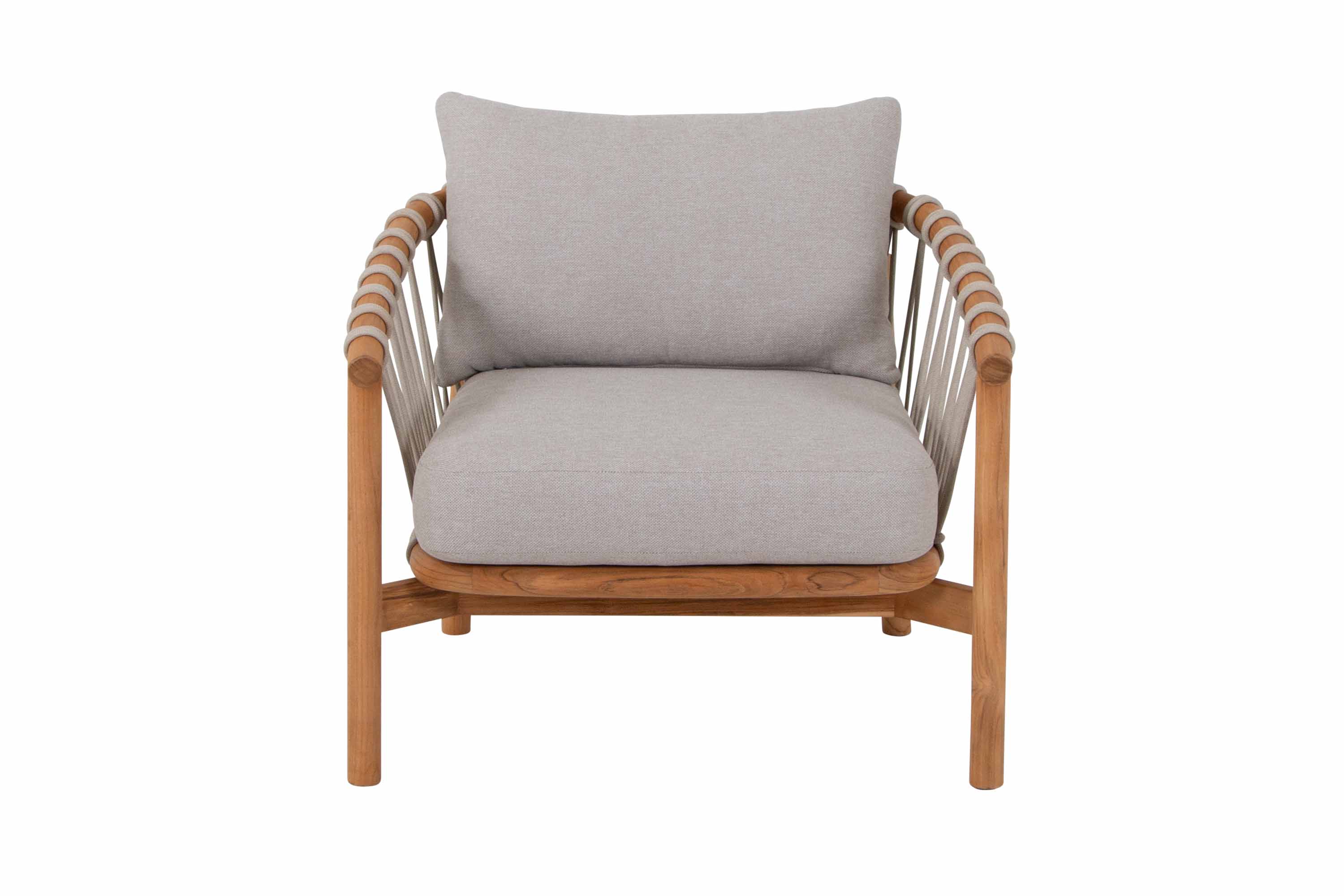 Alva soffgrupp Teak med beige dyna 3-sitssoffa, 2 st fåtöljer & bord 110x60 cm