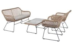 Hemsby soffgrupp Natur med beige dyna 2-sitssoffa, 2 fåtöljer & bord 100x55 cm